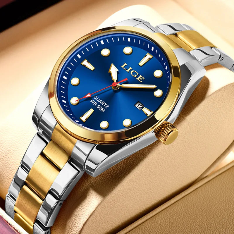 LIGE Mens Watches 5ATM Sports Waterproof Quartz Wristwatch Luminous Clock Ultra Thin Date Watch for Men Relogio Masculino+Box