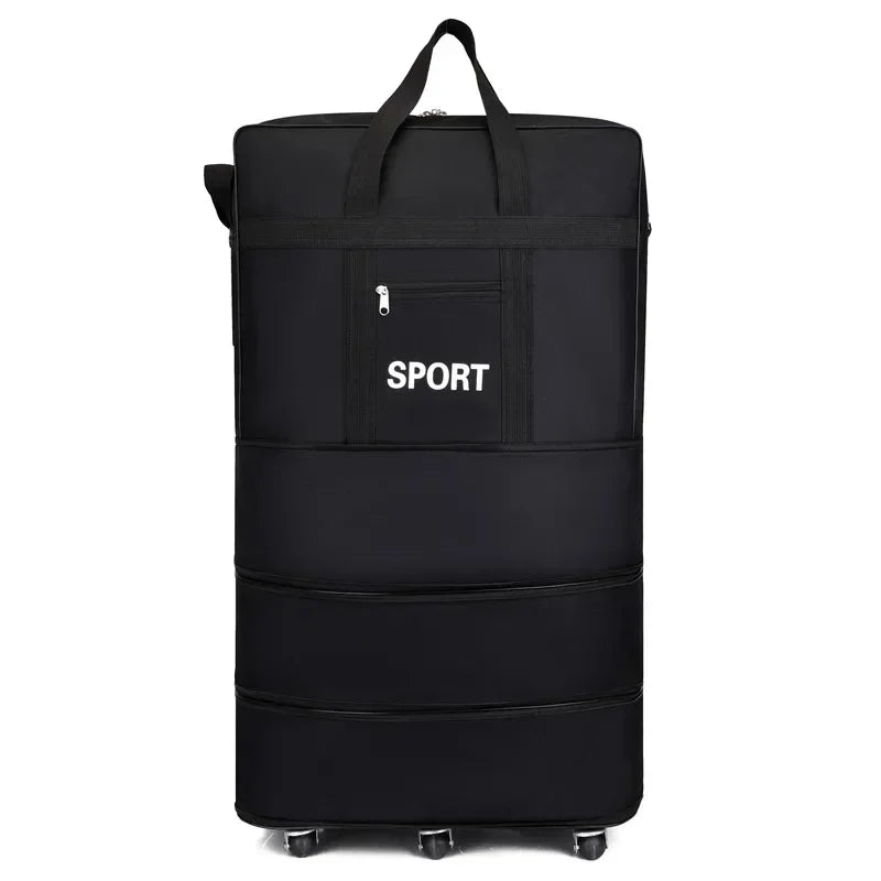 Air Checked Folding Large Capacity Oversized Backpack Storage Bag W/Pulley Lightweight Luggage Travel Suitcase Maletas De Viaje