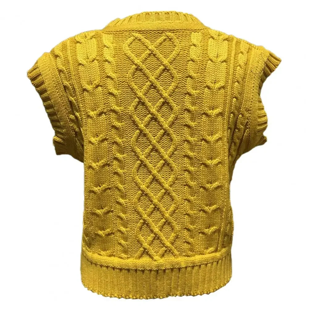 Women's Clothing Chic O Neck Pink Knitted Vest All Match Streetwear Short Sleeveless Pullover Knitted Waistcoat