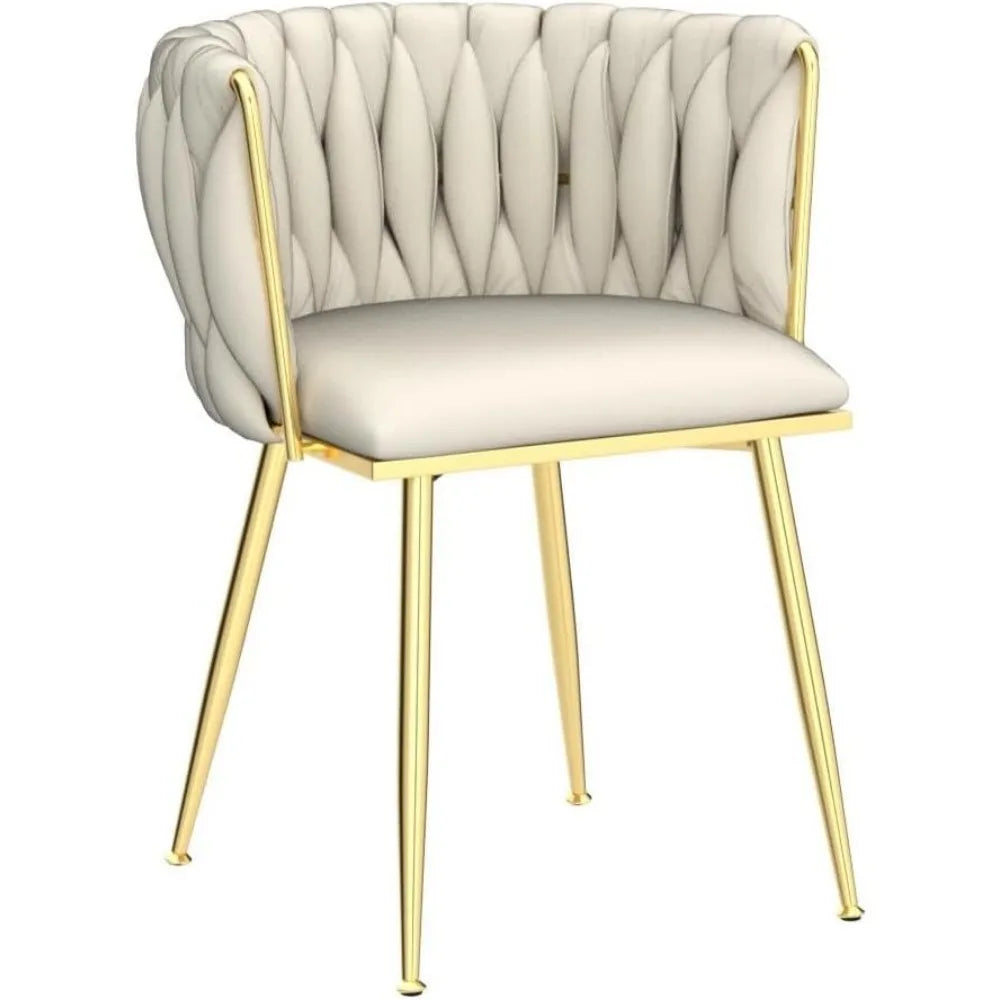 Velvet Dining Chairs Set of 6,Modern Dining Chair with Golden Metal Legs, Woven Upholstered Chairs Dining Room,Kitchen