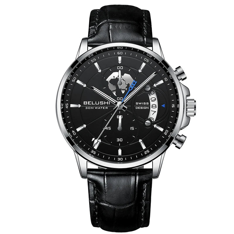 Mens Watches Waterproof Chronograph Sports Watches Men Quartz Wristwatches Brand Luxury Leather Watch For Men Casual Business