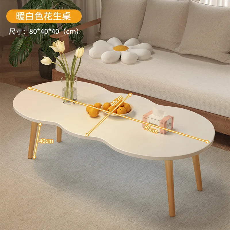 Formwell 80*40cm top Peanut-Shaped Coffee Table Sofa Table Accent Table for Living Room easy assembling solid wood legs