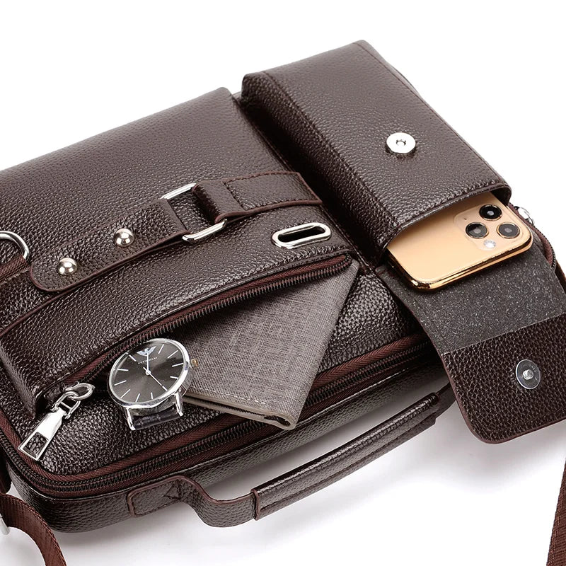 Fashion Men's Shoulder Bag Business Man Crossbody Bags PU Leather Male Handbag Briefcase Travel Messenger Bag Mens Bag