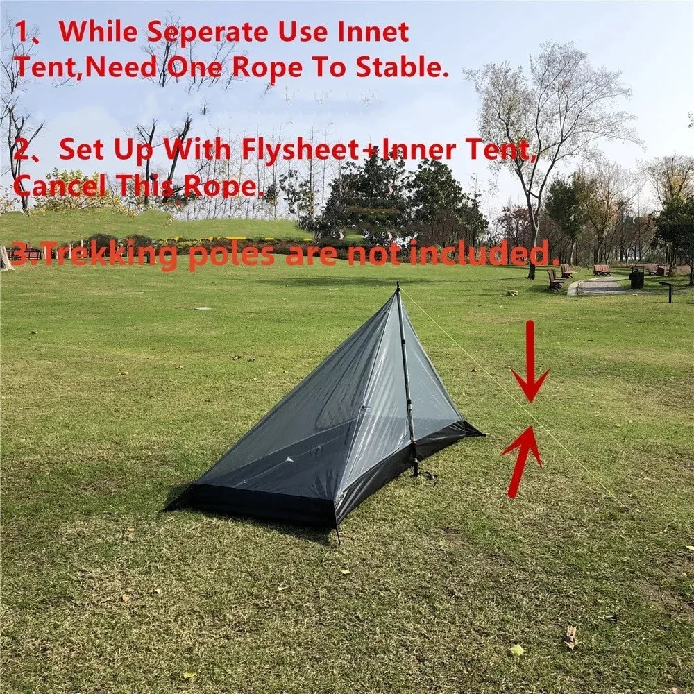 Waterproof Camping Tents Ultralight Double Tiers Rodless Pyramid Tent Single One Person 4 Season All Weather for Hunting Hiking