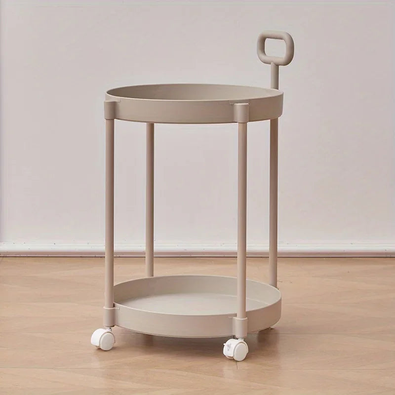 2-Tier Elegant Side Table with Wheels - Trolley Table in Living Room Simple Sofa Table with Handle Easy To Move Coffee Table