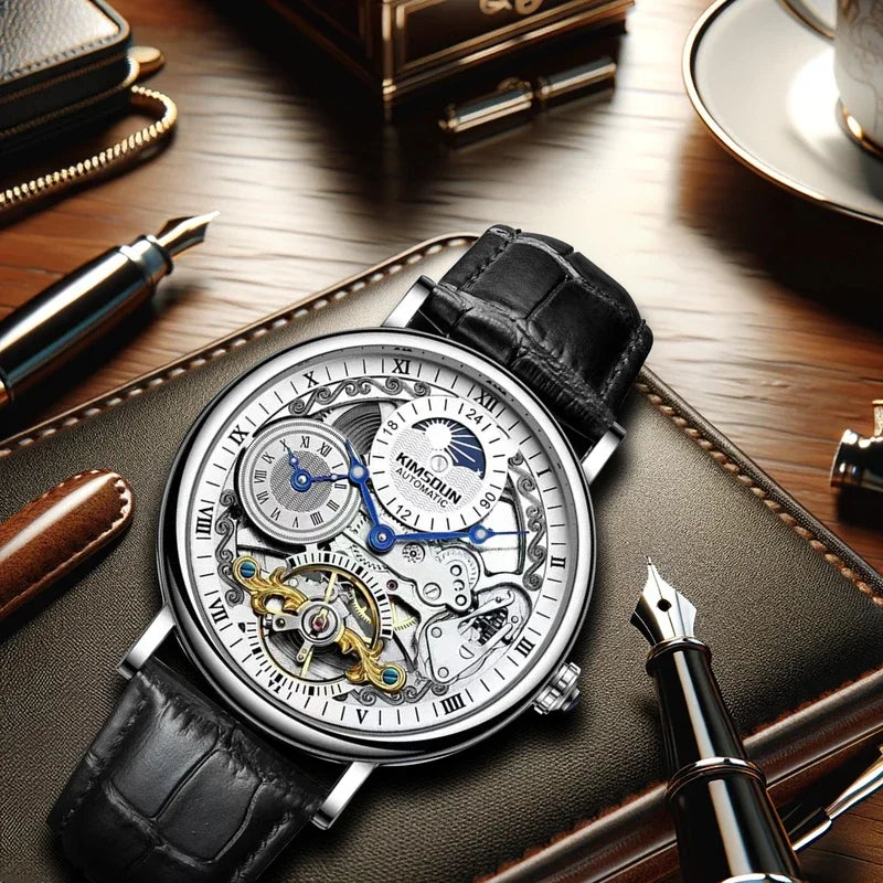 The new men's mechanical watch features a stylish, innovative, classic, and simple design, with a dual sided luminous moon phase