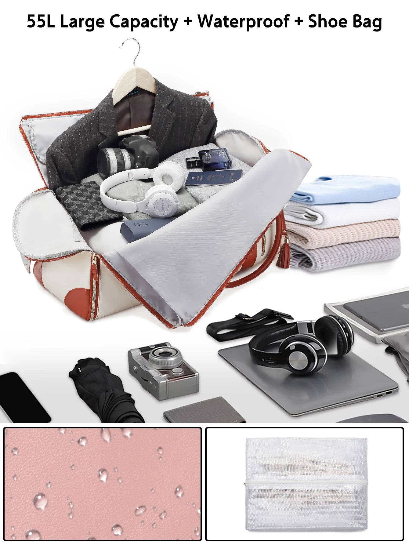 Hot Rolling PU Leather Travel Bag Foldable Storage Airport Handbag Portable Luggage for Travel Durable Convenient for Business