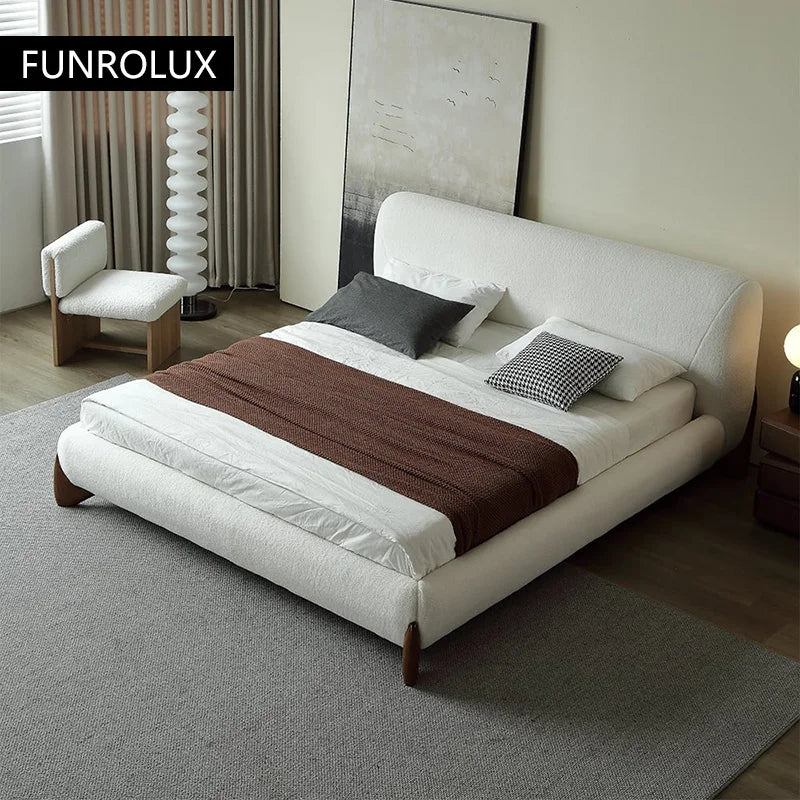 Modern Simple Bed Fabric Bed Japanese Tatami Double Bed Italian Minimalist Master Bedroom Soft Back Lamb'S Wool Bed