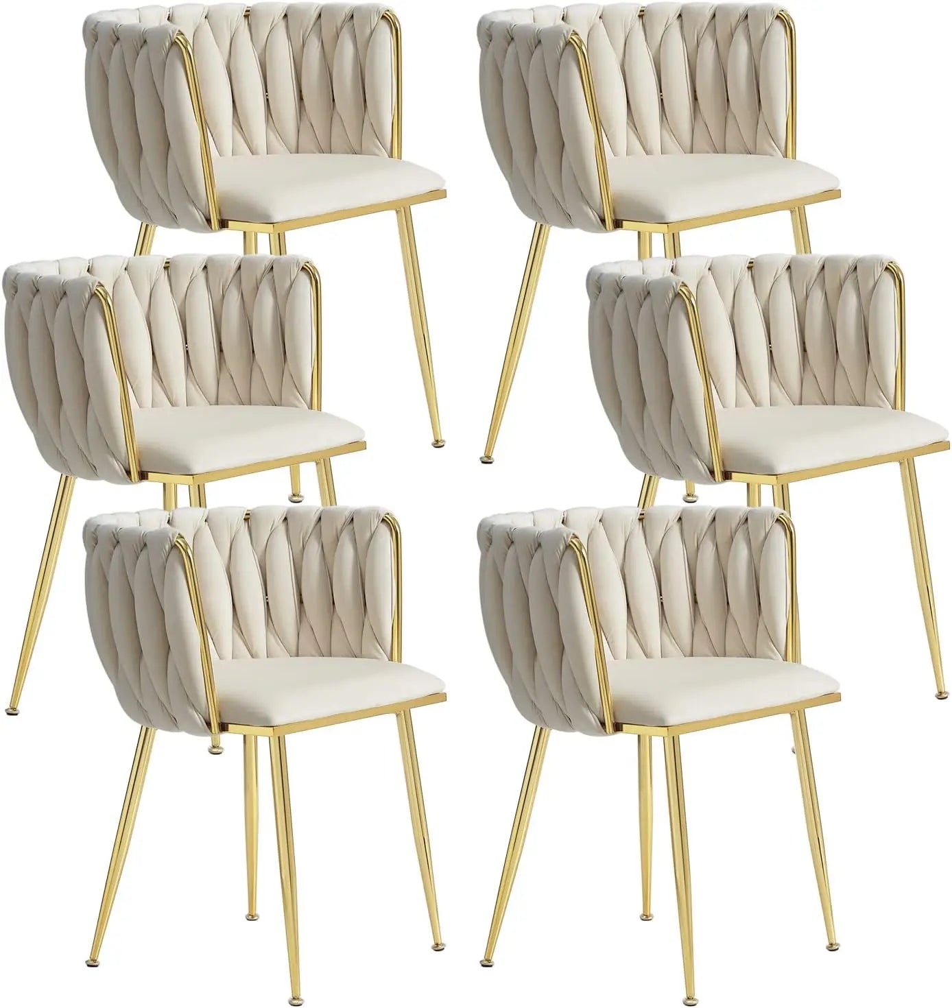 Velvet Dining Chairs Set of 6,Modern Dining Chair with Golden Metal Legs, Woven Upholstered Chairs Dining Room,Kitchen