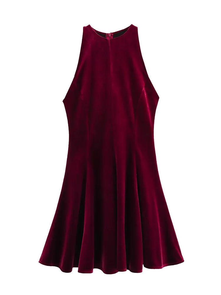 2025 new women's clothing, European and American style French design, wavy velvet versatile sleeveless dress