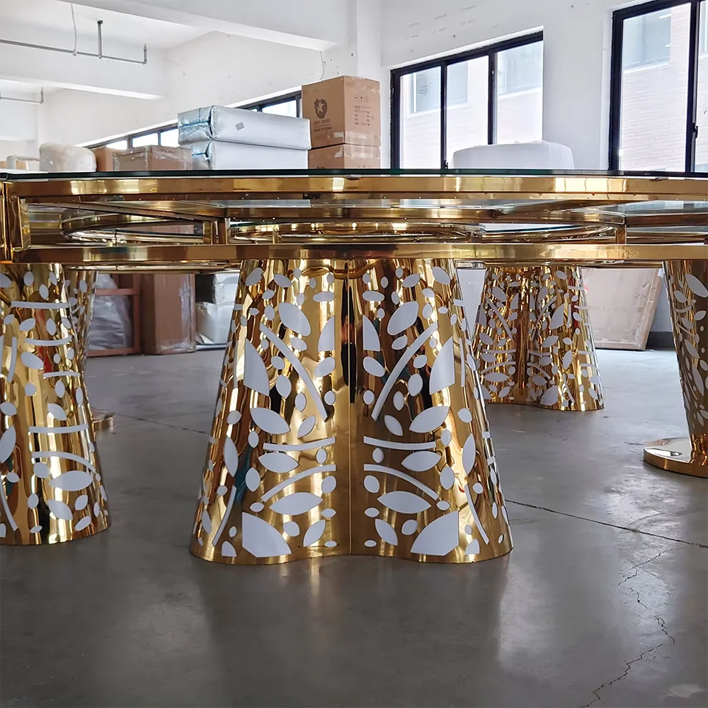 Wholesale modern gold stainless steel dining table for wedding