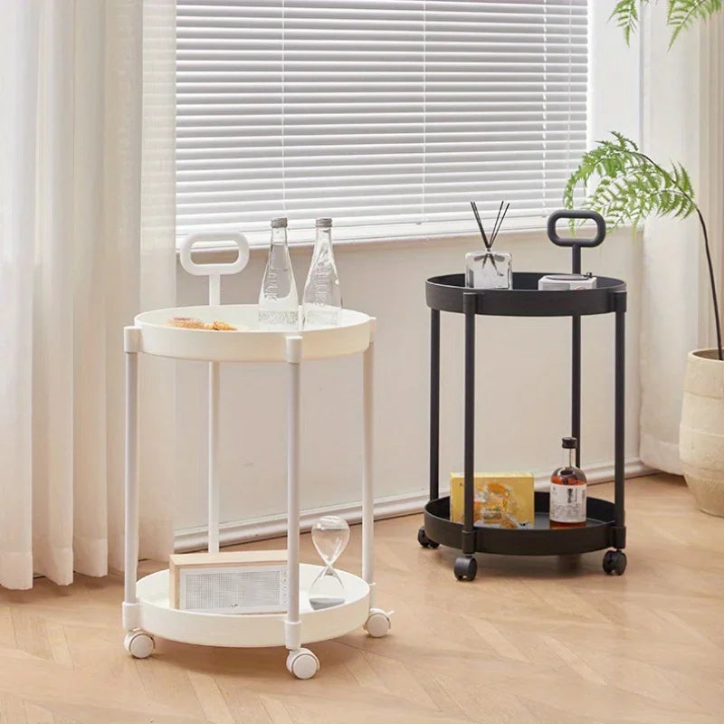 2-Tier Elegant Side Table with Wheels - Trolley Table in Living Room Simple Sofa Table with Handle Easy To Move Coffee Table