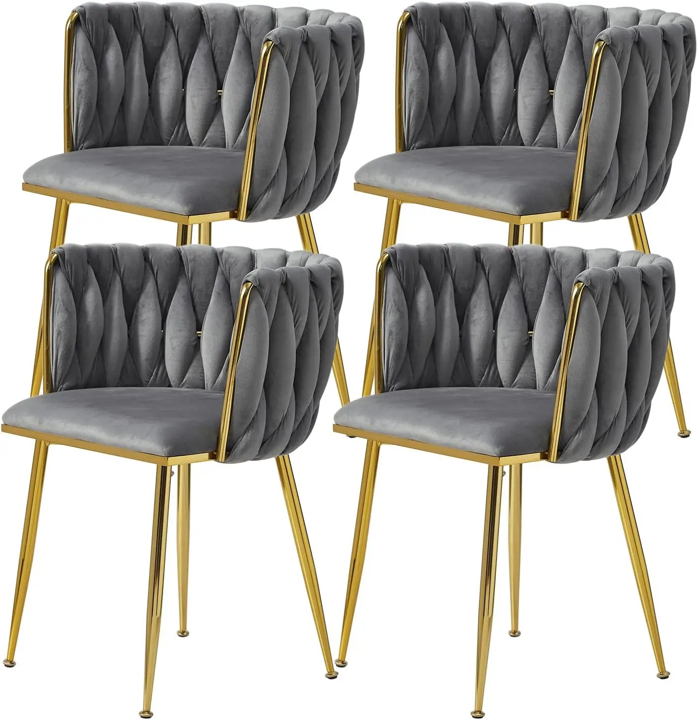 Velvet Dining Chairs Set of 6,Modern Dining Chair with Golden Metal Legs, Woven Upholstered Chairs Dining Room,Kitchen