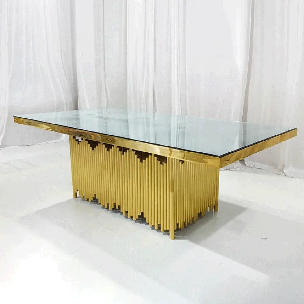 Dining Table with Metal Frame Dining Furniture Wedding Table Gold Stainless Steel Glass10 Seater