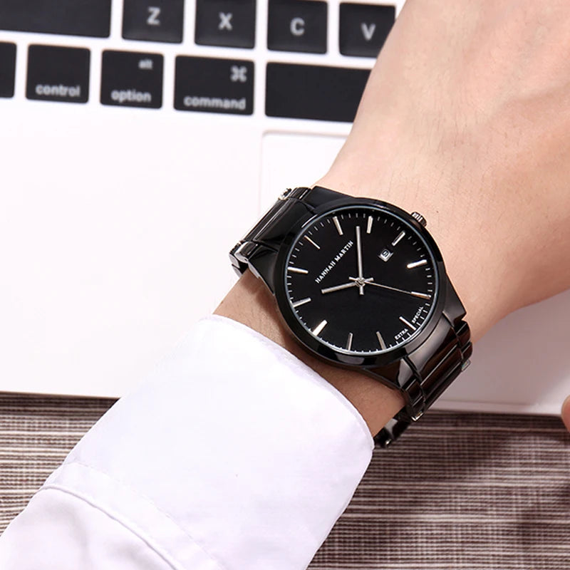 Mens Watch Top Brand Original Sports Quartz Black Mens Watch All Steel Waterproof Classic Business Fashion Calendar Wristatches