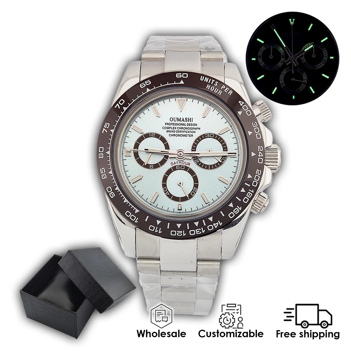 Watches for Men 39.5mm Business Luxury Silver 4130 watch Chronograph Luminous Waterproof 4613 movement Men's Watch