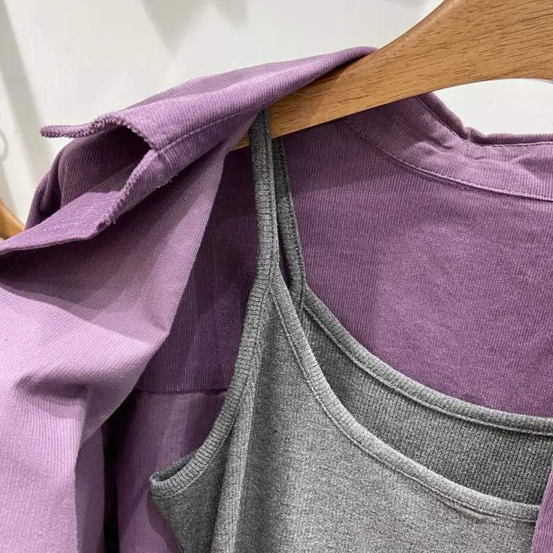 Women's Clothing Early Autumn New Purple Cotton Long Sleeve Shirt for Women Casual Loose-Fit Versatile Outerwear Shirt Top
