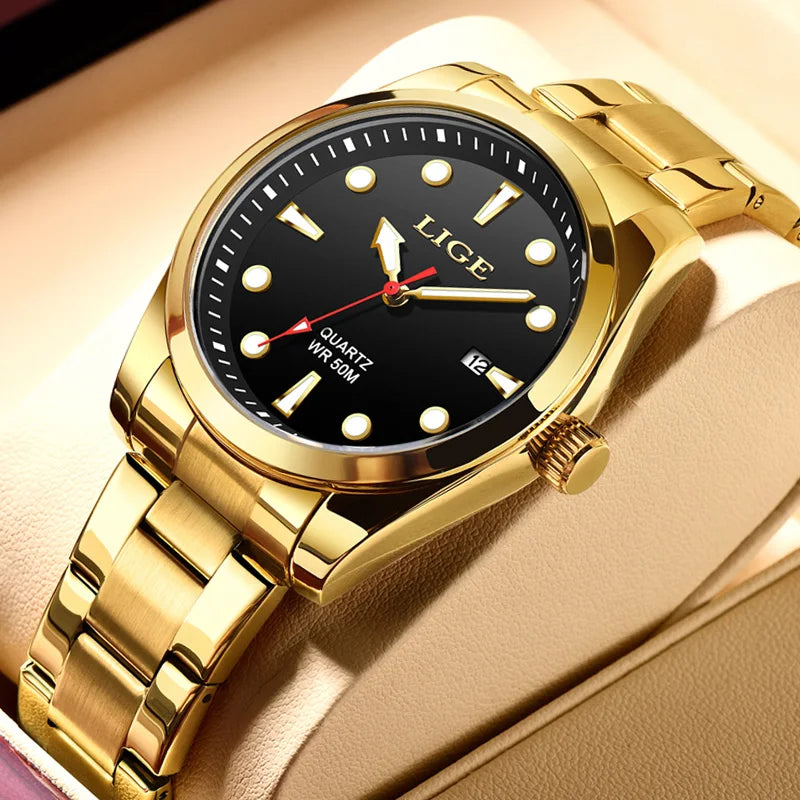 LIGE Mens Watches 5ATM Sports Waterproof Quartz Wristwatch Luminous Clock Ultra Thin Date Watch for Men Relogio Masculino+Box