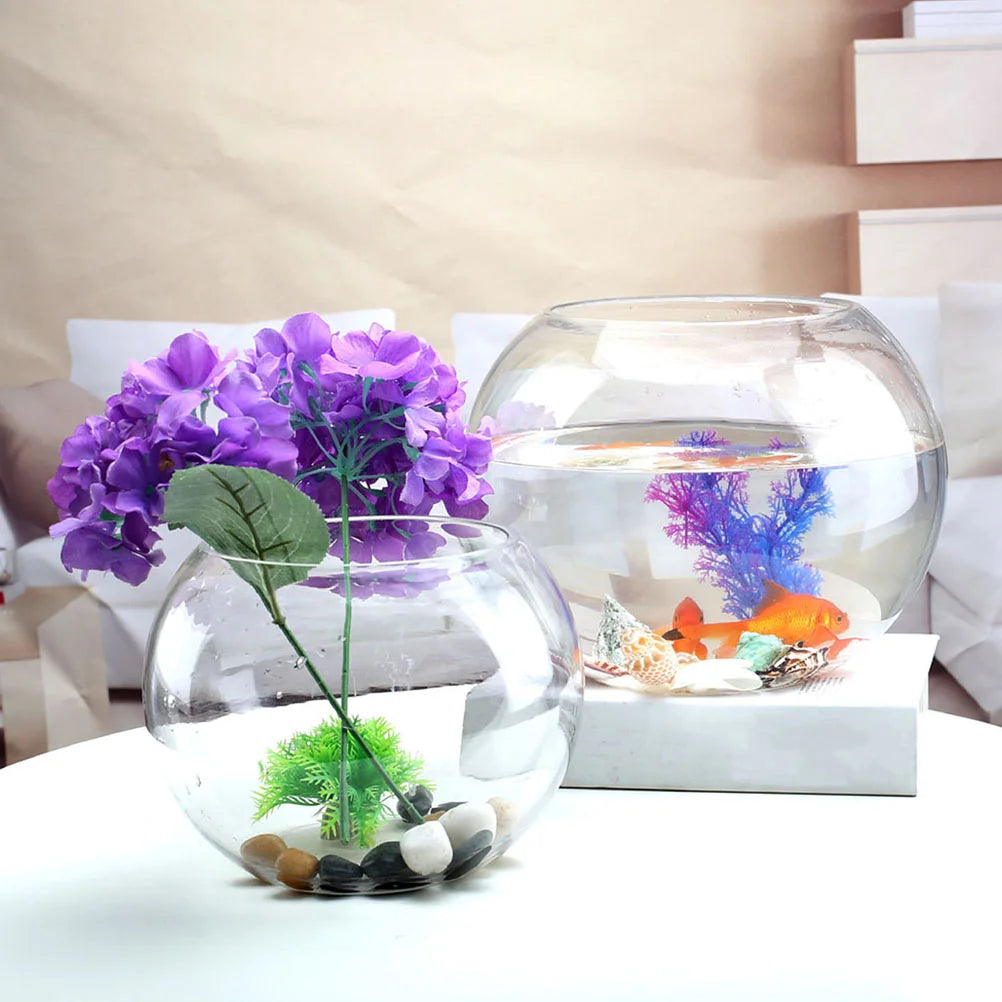 Round Glass Fish Bowl Home Aquarium Desktop Terrarium Small Tank Vase Planter Box Clear Keeper Garden Decor Vases