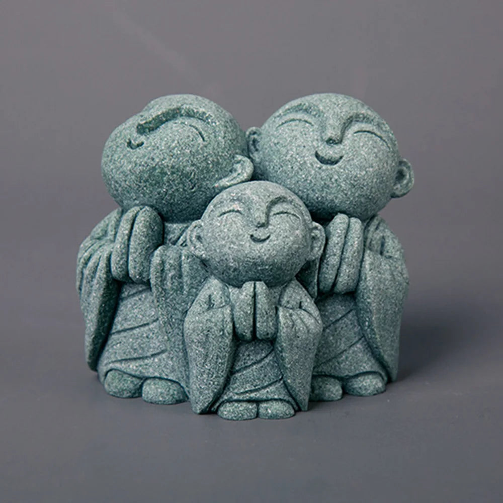 Sculpture Gifts Ornament Simple Home Outdoor Little Jizo Buddha Statue Gravel Praying Garden Decoration Grey Craft Small Monk