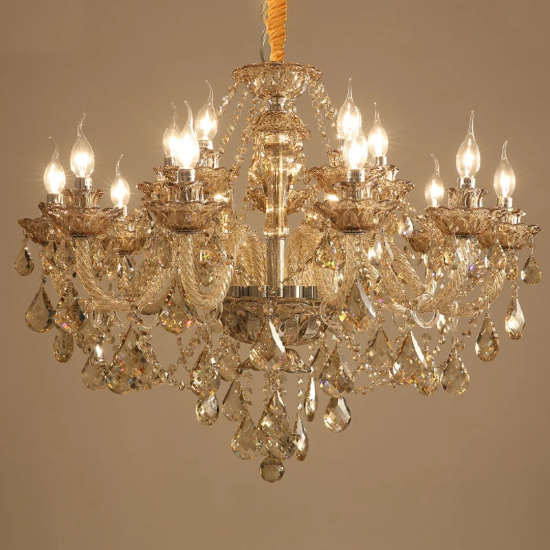 Luxury Home Crystal Chandeliers Villa Lighting for Living Room Decorate LED Ceiling Pendant Lights Indoor Hanging Lights Fixture