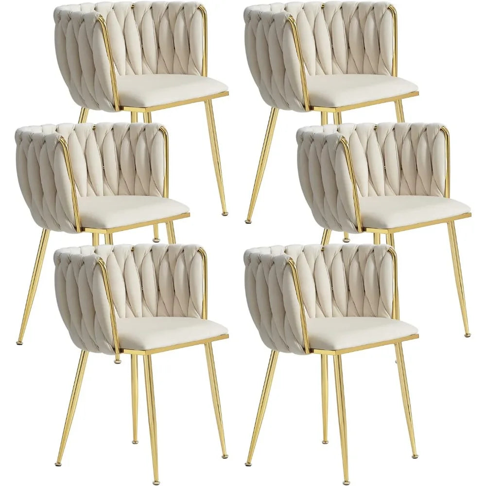 Velvet Dining Chairs Set of 6,Modern Dining Chair with Golden Metal Legs, Woven Upholstered Chairs Dining Room,Kitchen