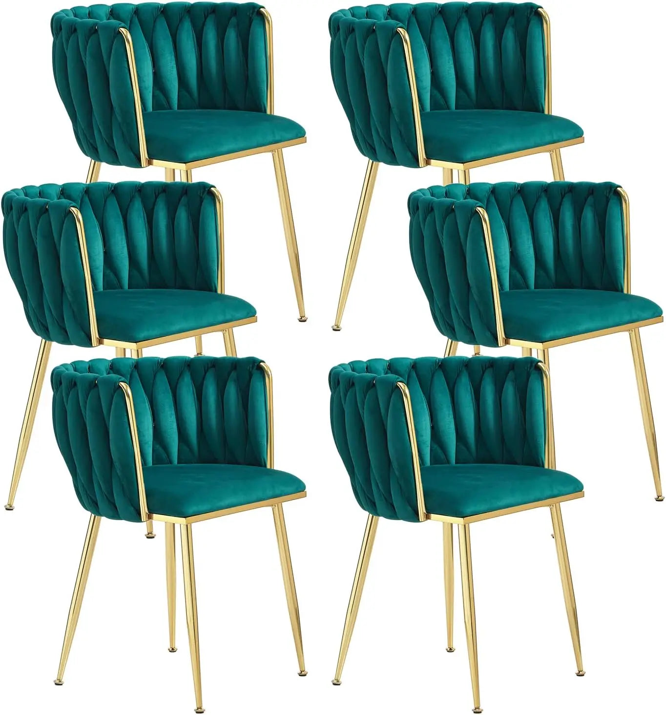 Velvet Dining Chairs Set of 6,Modern Dining Chair with Golden Metal Legs, Woven Upholstered Chairs Dining Room,Kitchen