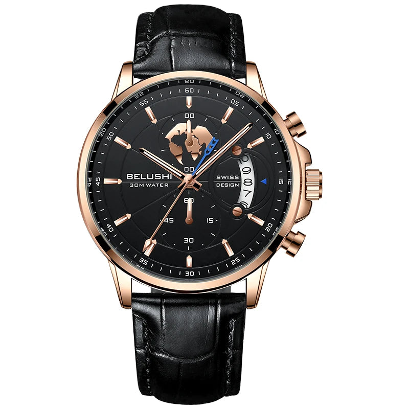 Mens Watches Waterproof Chronograph Sports Watches Men Quartz Wristwatches Brand Luxury Leather Watch For Men Casual Business