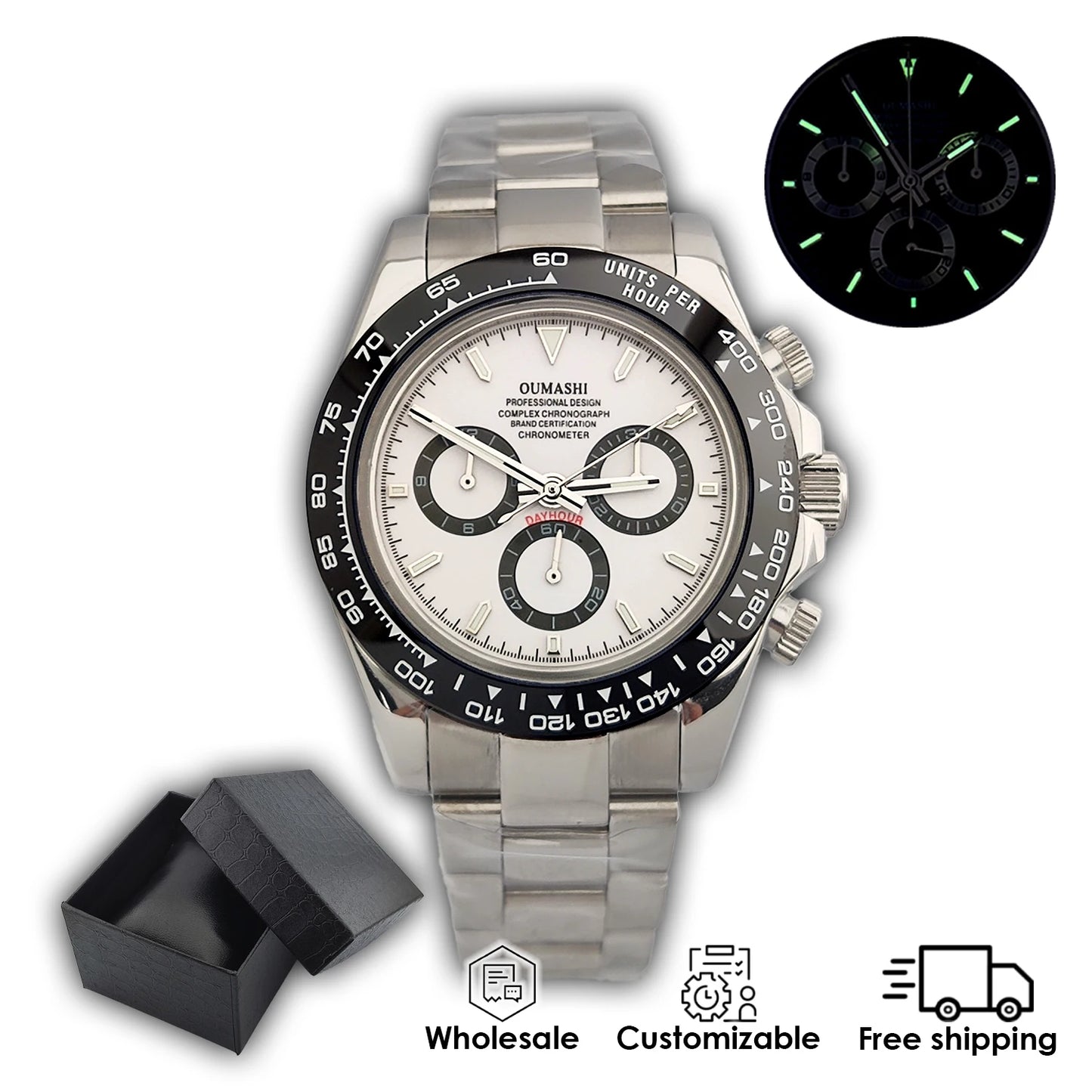 Watches for Men 39.5mm Business Luxury Silver 4130 watch Chronograph Luminous Waterproof 4613 movement Men's Watch