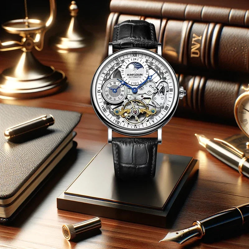 The new men's mechanical watch features a stylish, innovative, classic, and simple design, with a dual sided luminous moon phase