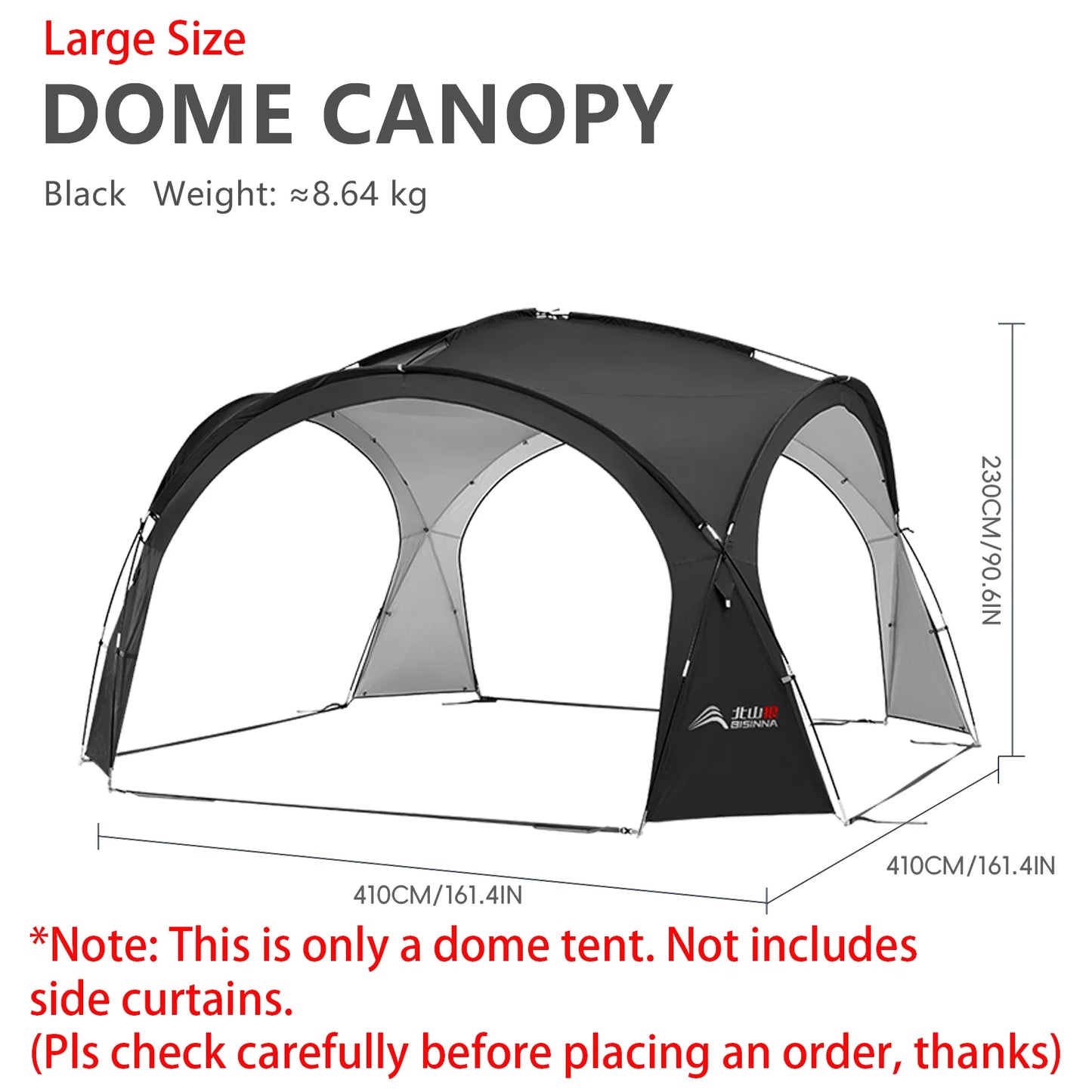 BISINNA Outdoor Camping Dome Tent Luxury Large Round Canopy Silver-coated Garden Awning Family Picnic Pergola Tent