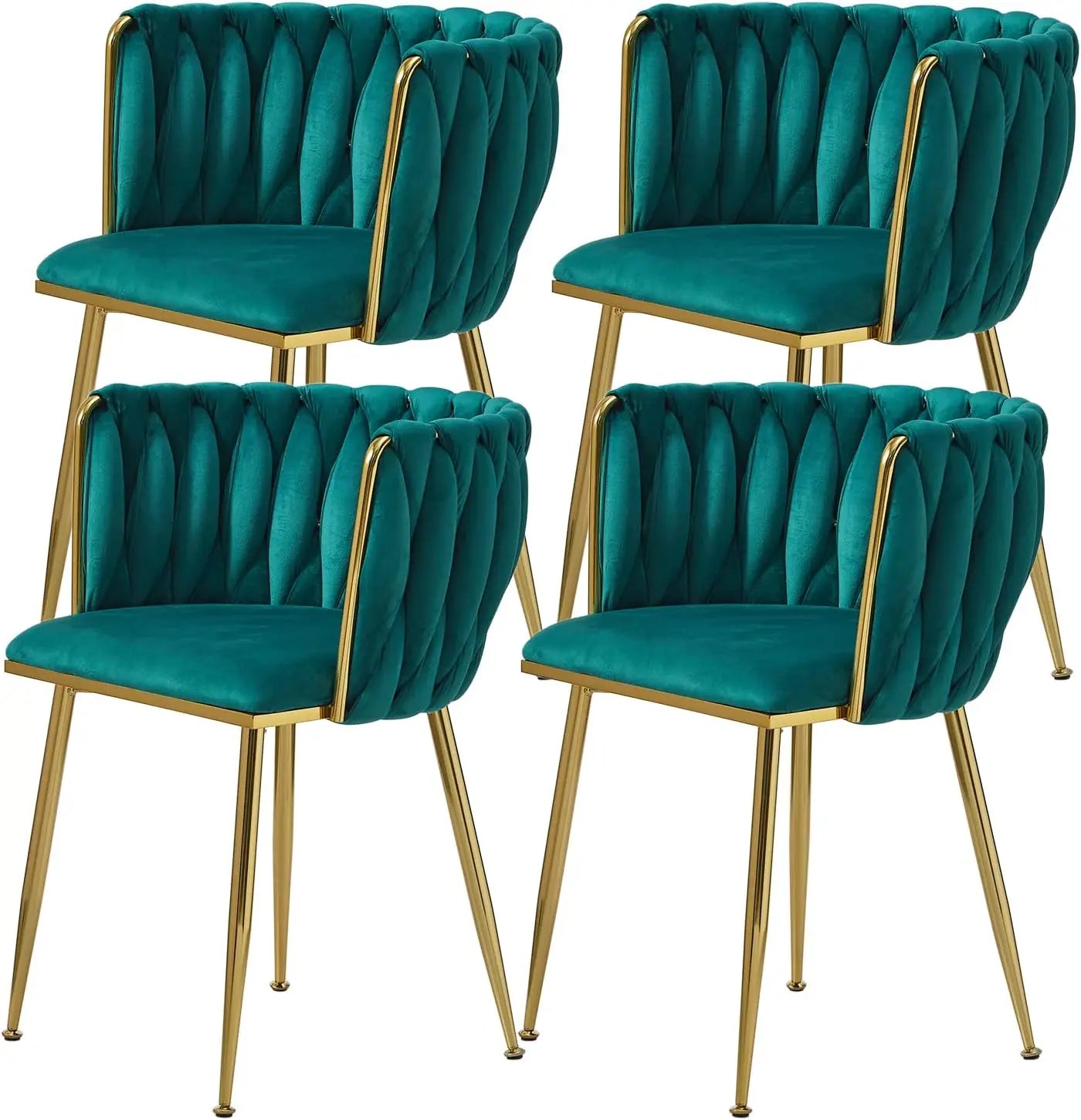 Velvet Dining Chairs Set of 6,Modern Dining Chair with Golden Metal Legs, Woven Upholstered Chairs Dining Room,Kitchen