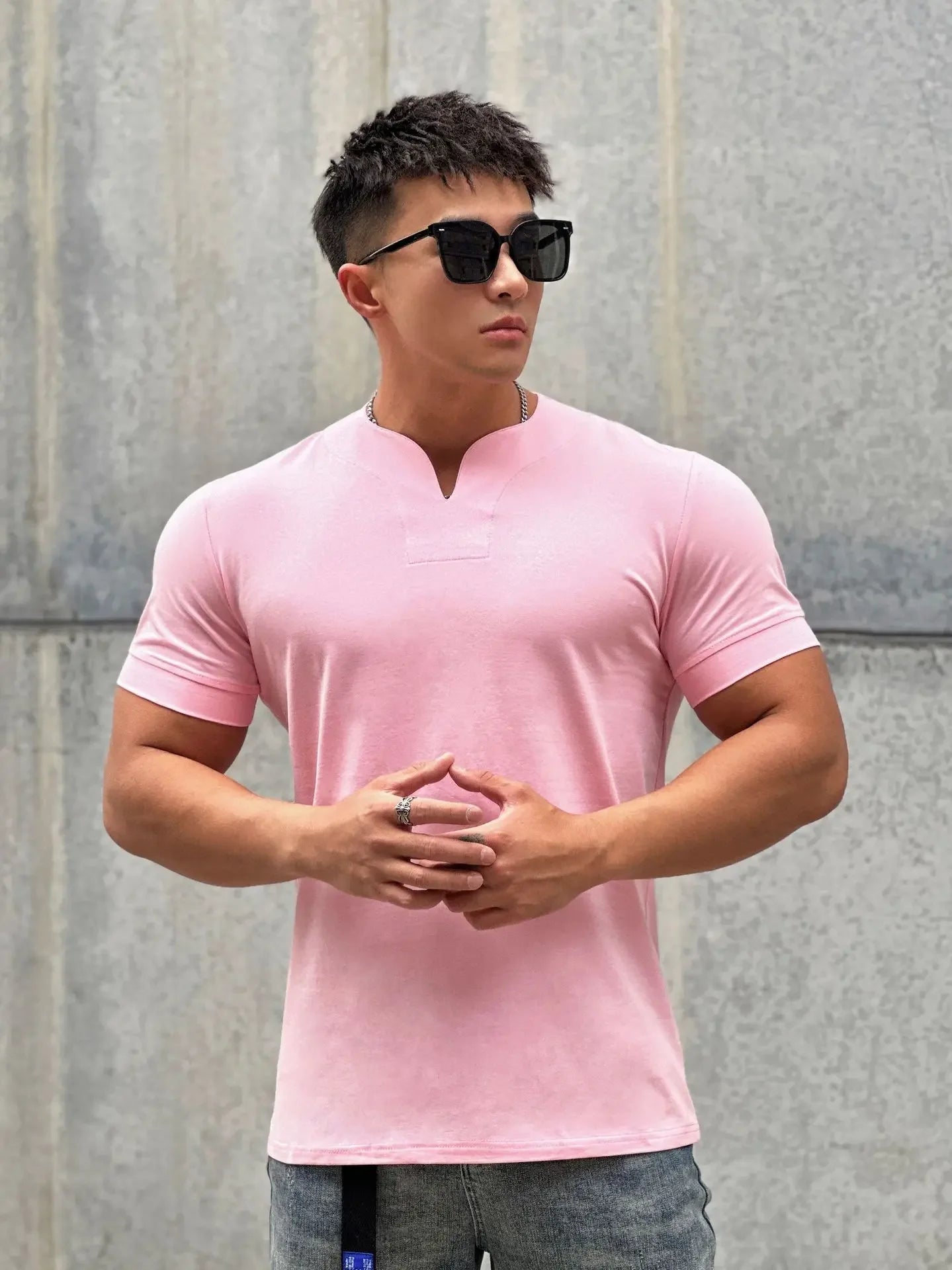 Mens Clothing New Fashion V neck Short Sleeve T Shirt Men Slim Fit T-shirt Men cotton Casual Summer Gym Fitness Tee shirt