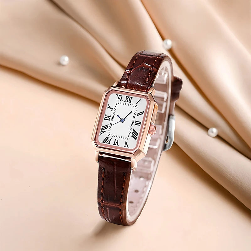Women's Watch, Quartz Watch, Simple Fashion Casual Watch, Small Elegant Leather Strap, Square Dial with Roman Numerals