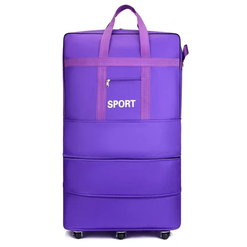 Air Checked Folding Large Capacity Oversized Backpack Storage Bag W/Pulley Lightweight Luggage Travel Suitcase Maletas De Viaje