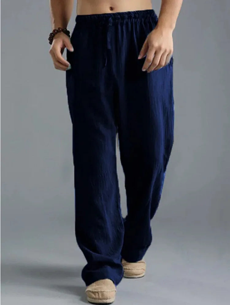 Mens Summer Casual Cotton Linen Loose Drawstring Yoga Pants Trousers  Men Clothing  Pantalones De Hombre Mens Pants
