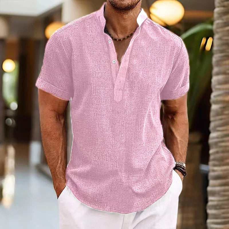 Men's Clothing New Style Summer Loose Casual 8 Solid Color Linen Shirt High Quality Fashion Comfortable Mens Short-Sleeved Shirt