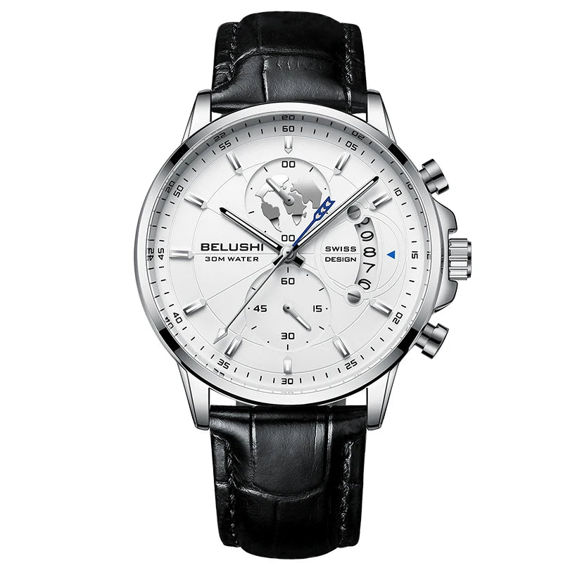Mens Watches Waterproof Chronograph Sports Watches Men Quartz Wristwatches Brand Luxury Leather Watch For Men Casual Business