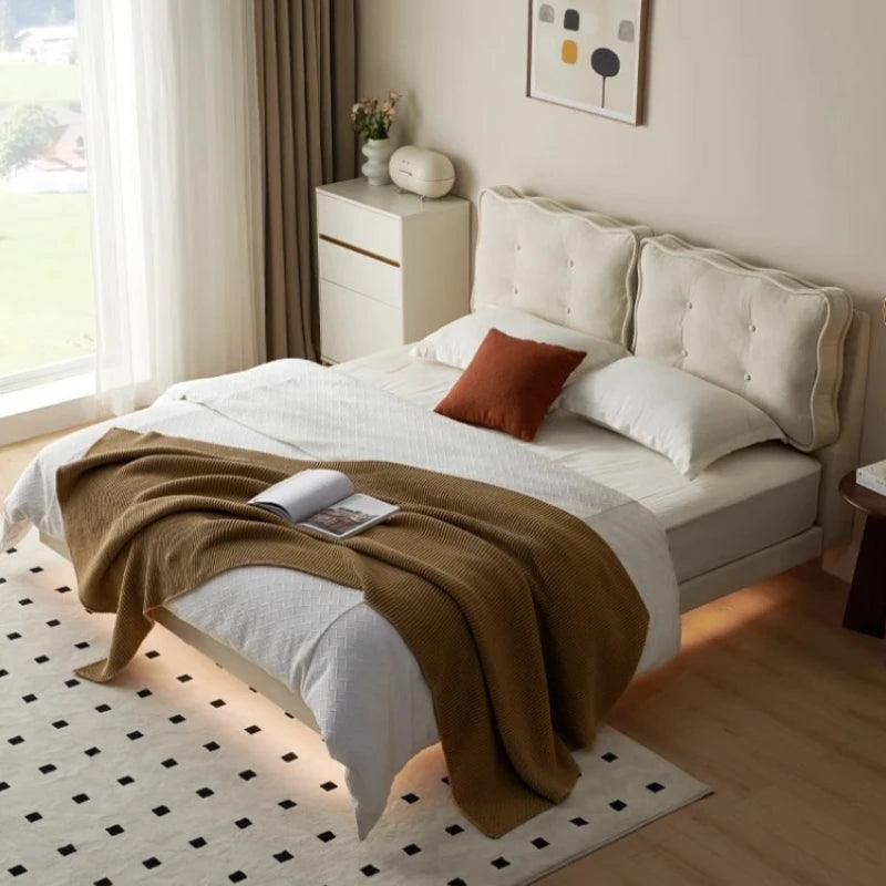 Backrest Girls Double Bed Modern Loft White Sleeper Luxury Floating Bed Frame 180X200Cm Adults Camas De Dormitorio Furniture