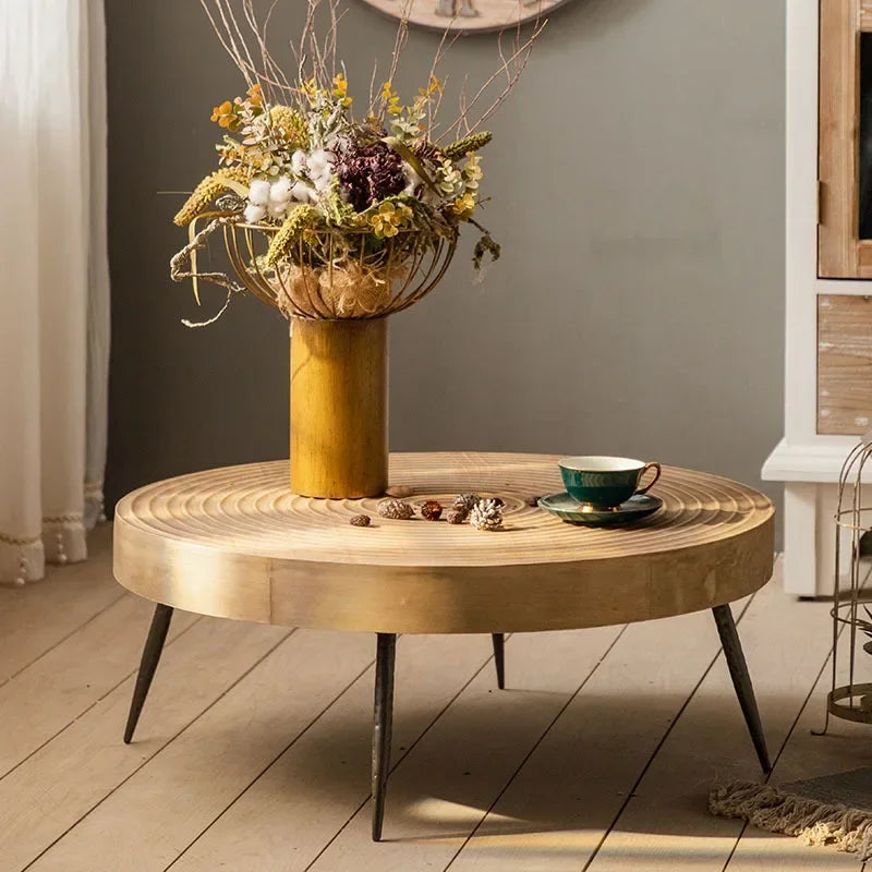 Modern Minimalist Tea Coffee Tables Retro Solid Wood Sofa Round Side Tables Creative Mini Center Table Living Room Furniture