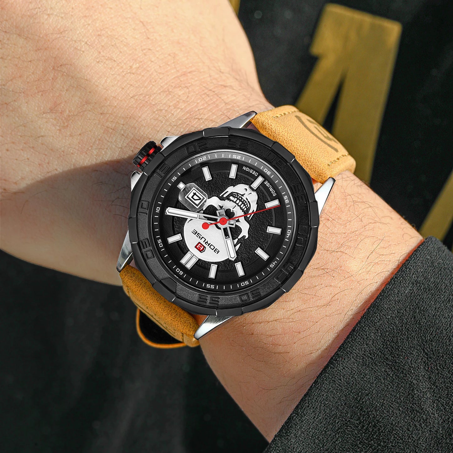 BORUSE Mens Brand Watches High Quality Luxury Leather Sport Waterproof Date Quartz Wristwatch for Men Relogio Masculino