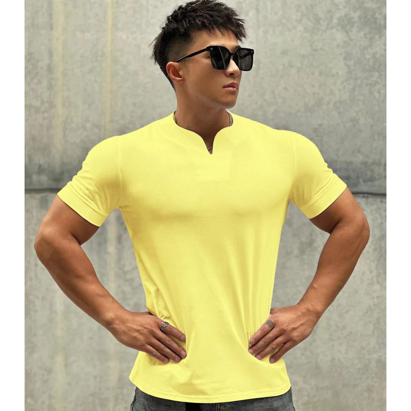 Mens Clothing New Fashion V neck Short Sleeve T Shirt Men Slim Fit T-shirt Men cotton Casual Summer Gym Fitness Tee shirt