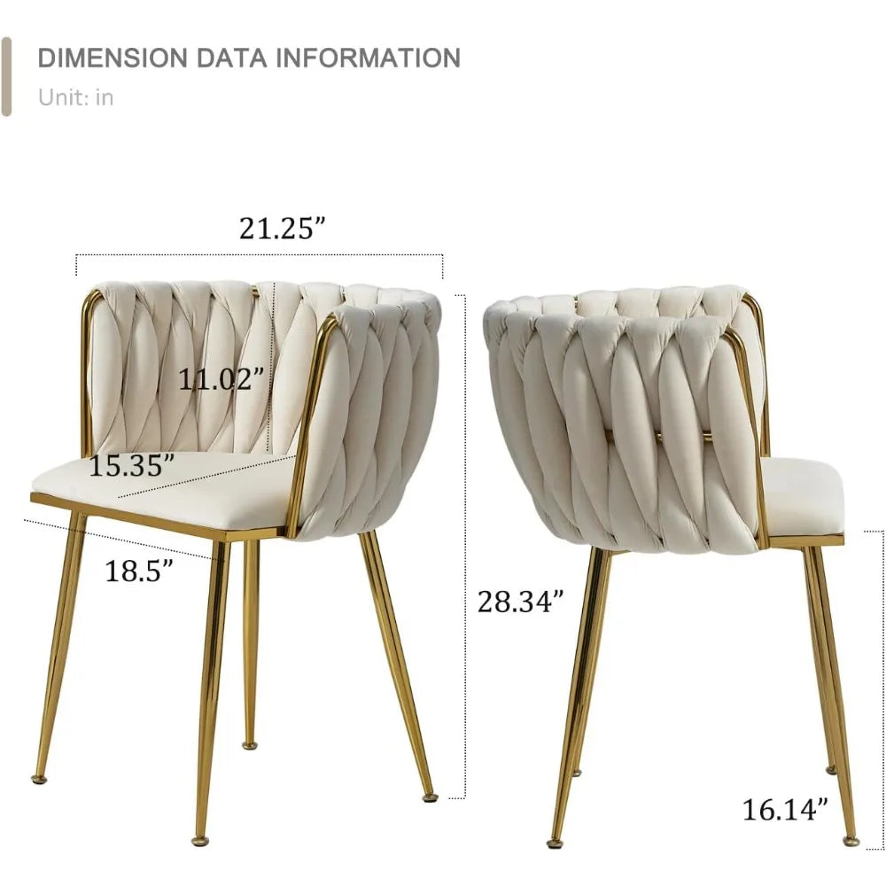 Velvet Dining Chairs Set of 6,Modern Dining Chair with Golden Metal Legs, Woven Upholstered Chairs Dining Room,Kitchen