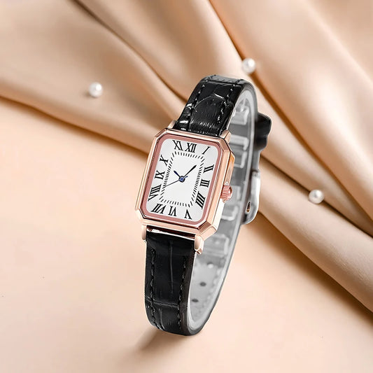 Women's Watch, Quartz Watch, Simple Fashion Casual Watch, Small Elegant Leather Strap, Square Dial with Roman Numerals