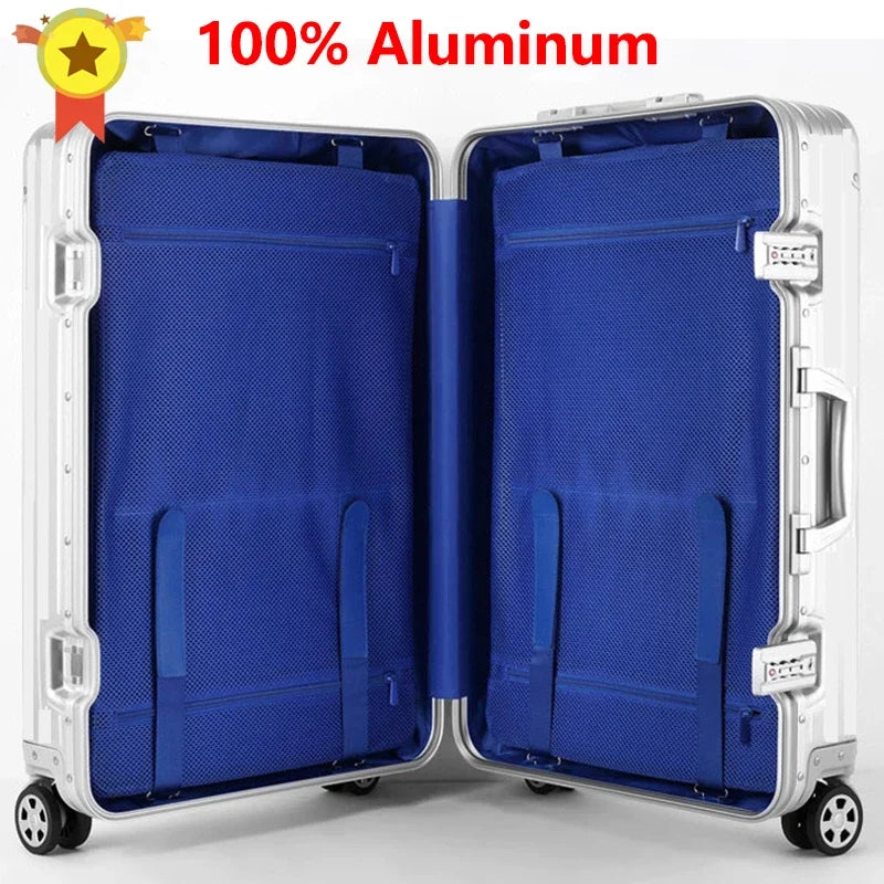 100% Aluminium Suitcase Hot Sale 20/30 Inch Rolling Luggage Trolley Case Metal Suitcase Travel Luggage Cabin Carry on Suitcases