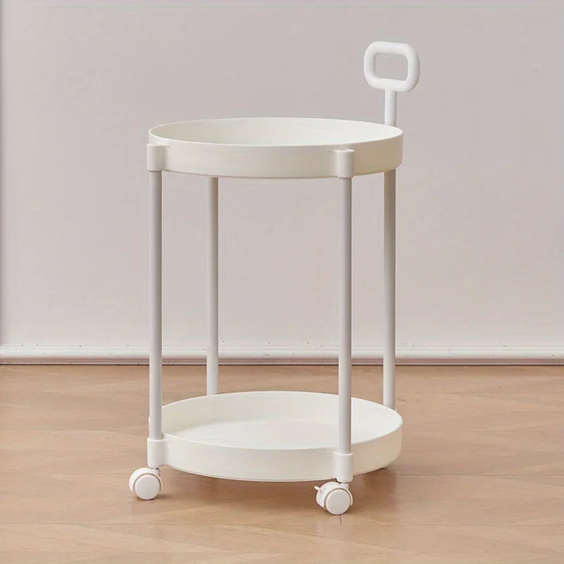 2-Tier Elegant Side Table with Wheels - Trolley Table in Living Room Simple Sofa Table with Handle Easy To Move Coffee Table