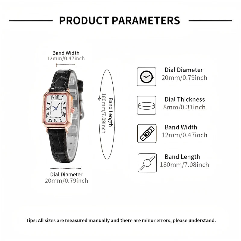 Women's Watch, Quartz Watch, Simple Fashion Casual Watch, Small Elegant Leather Strap, Square Dial with Roman Numerals