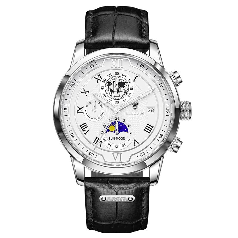 2025 New Mens Watches LIGE Top Brand Leather Chronograph Waterproof Sport Automatic Date Quartz Watch For Men Relogio Masculino