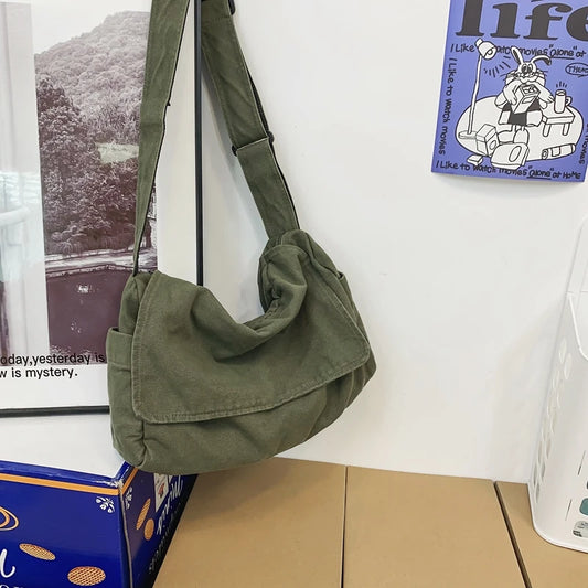 Women's Messenger Bag Vintage Handbag Canvas Teenager Shoulder Tote Bags Casual Handbag Crossbody Bag