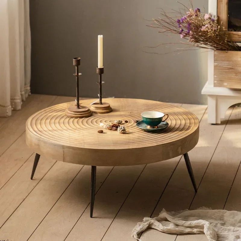 Modern Minimalist Tea Coffee Tables Retro Solid Wood Sofa Round Side Tables Creative Mini Center Table Living Room Furniture